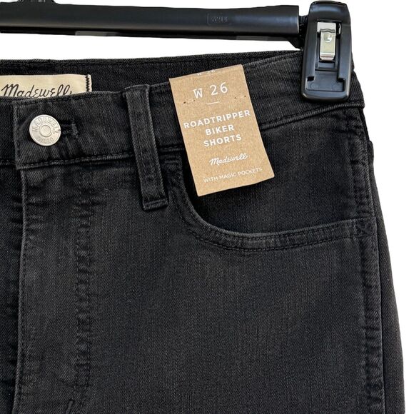 Madewell SZ 26 Roadtripper Biker Bermuda Jean Shorts Mid-Rise Stretch Lunar Wash - Picture 2 of 7